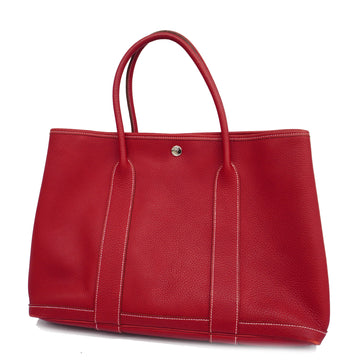 HERMES[3ac2905] Auth  Tote Bag Garden Party L Engraved Taurillon Clemence Red Silver metal