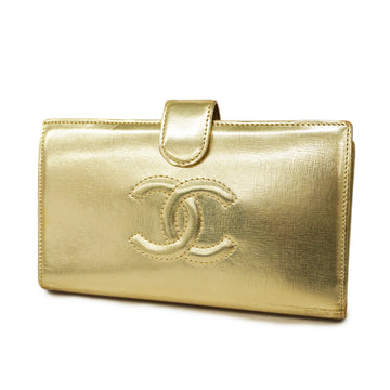 CHANELAuth  Long Wallet [bi-fold] Gold Hardware Women's Patent Leather
