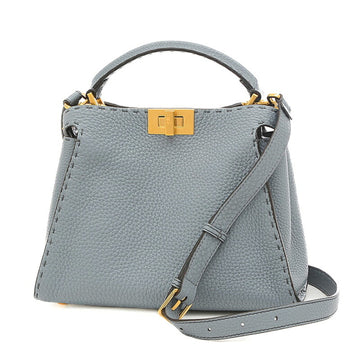 FENDI Peekaboo Iconic Essential 2Way Bag Leather Blue 8BN302