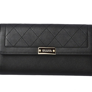 Chanel M2201-35-ch Women's Leather Long Wallet (bi-fold) Black