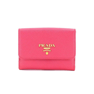 PRADA Saffiano Bifold Compact Wallet Leather Peonia 1MH523 Gold Hardware