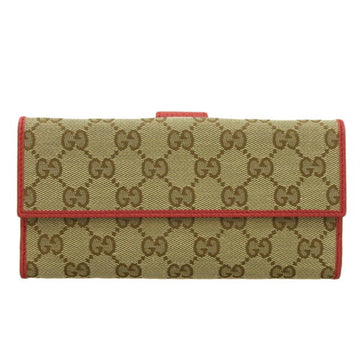 GUCCI GG Canvas Leather Bifold Long Wallet 231841 Beige/Red Women's