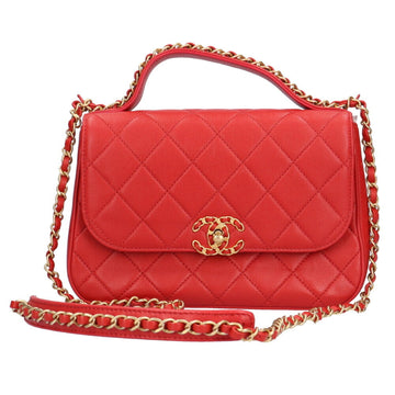 Chanel flap bag matelasse shoulder lambskin red ladies