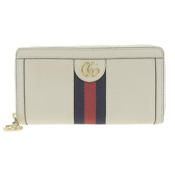 GUCCI Ophidia GG Leather Zip Around Round Long Wallet White