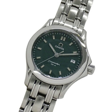 OMEGA Seamaster 2581.72 Watch Ladies Date 120m Quartz Stainless Steel SS Silver Green Polished