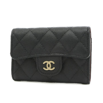 CHANEL matelasse key case caviar skin black gold hardware A84400