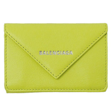 BALENCIAGA Wallet Women's Trifold Leather Paper Lime 391446 Yellow