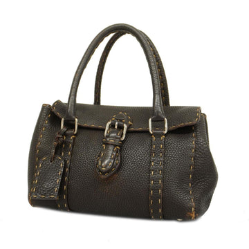 FENDI Handbag Selleria Leather Brown Silver Hardware Women's