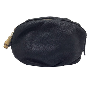 GUCCI Pouch Black 246175 Silver Hardware Bamboo Makeup Leather Women's Men's Unisex