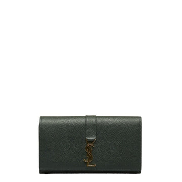 SAINT LAURENT Long Wallet Green Leather Women's