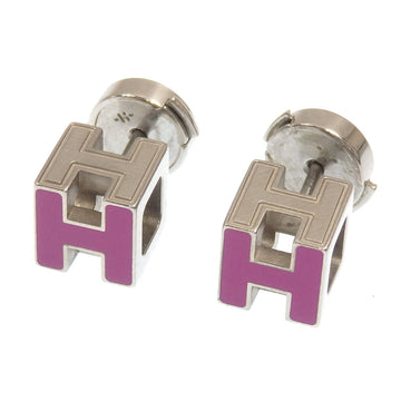HERMES Cage de Ash H Cube Earrings Ladies GP 5.6g Pink Silver