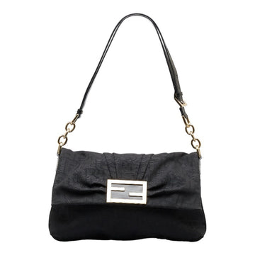 FENDI Zucca Chain Shoulder Bag 8BT163 Black Nylon Patent Leather Women's