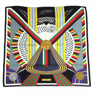 HERMES Carre 90 scarf muffler LES JEUX D' game J.Abadie silk 100% black multicolor NOIR GRIS JAUNE