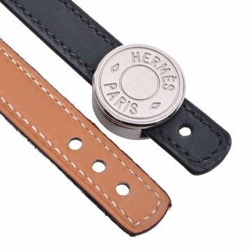 HERMES Leather Serie Bracelet 2 Set Black/Brown 38cm Ladies
