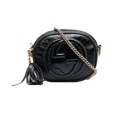 GUCCI Soho Interlocking G Chain Shoulder Bag 353965 Black Patent Leather Women's