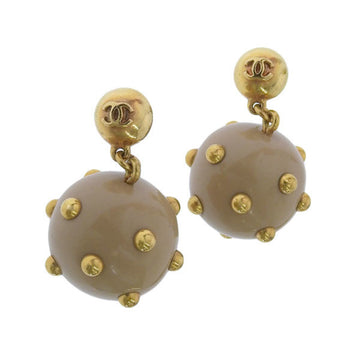 CHANEL here mark studs dot ball earrings beige ladies