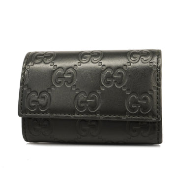 GUCCIAuth ssima Key Case Silver Hardware 138093 Women's Leather Key Case Black