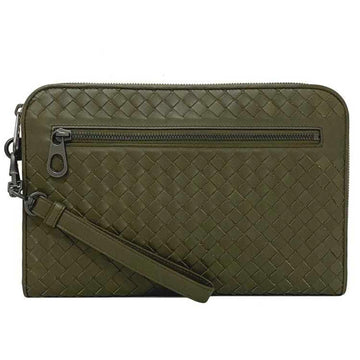 BOTTEGA VENETA clutch bag khaki silver intrecciato 493190 second leather  L-shaped strap with card