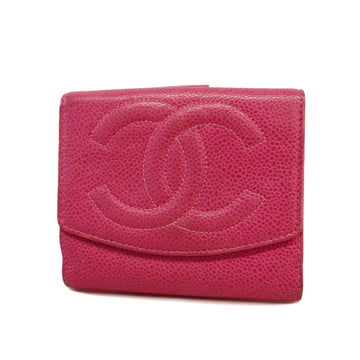 Chanel Bi-fold Wallet Gold Metal Fittings Women's Caviar Leather Wallet