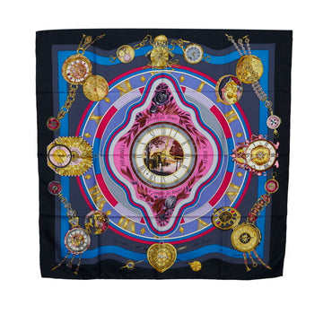 HERMES Carre 90 parmi les fleurs je compte heures time spent in flowers scarf muffler black multicolor silk ladies