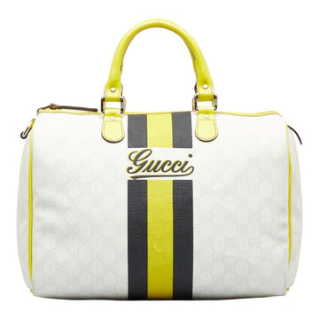 GUCCI GG Plus Joyline Handbag Boston Bag 189895 White Yellow PVC Leather Ladies