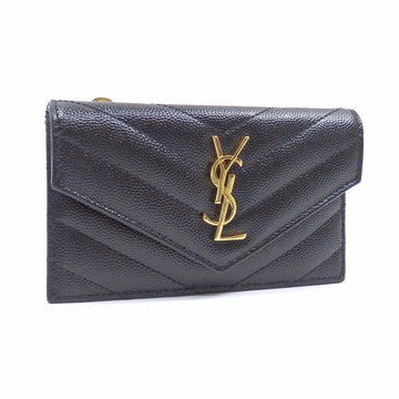 SAINT LAURENT Paris Monogram Card Case Ladies Black Leather 612808 BOW01 1000 Coin Purse