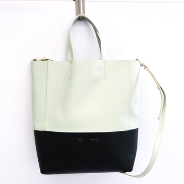 CELINE Vertical Cabas Small Women's Leather Tote Bag Black,Light Green