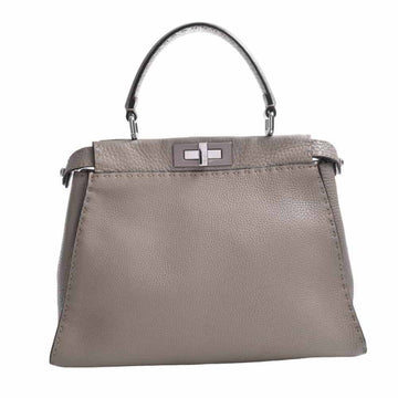FENDI Selleria Leather Peekaboo Regular Handbag 8BN290 Greige Ladies