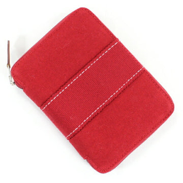 HERMES Wallet Deauville Perth PM Red Canvas Round Small Coin Case Purse