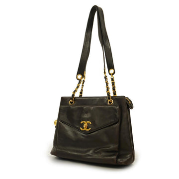 CHANEL Shoulder Bag Chain Lambskin Black Gold Hardware Women's