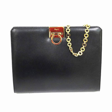 SALVATORE FERRAGAMO Gancini shoulder bag leather P21 8753 black gold chain ladies