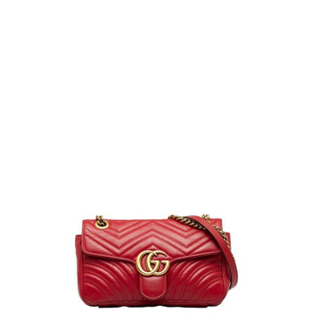 GUCCI GG Marmont Quilted Heart Chain Shoulder Bag 443497 Hibiscus Red Leather Women's