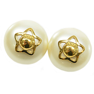 CELINE Earrings Plastic/Metal Pearl White x Gold Women's