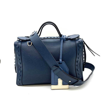 TOD'S Bag Gommini 2way Studded Handbag Blue Navy Shoulder Crossbody Square Box Ladies Calf Leather