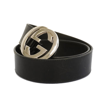 GUCCIAuth  Belt Interlocking G 114876 Men's Leather Belt Black