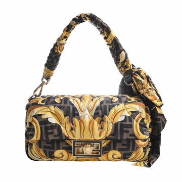 FENDI VERSACE Collaboration Fender Che Polyester Mamma Bucket Handbag 8BR600 Black/Yellow Ladies