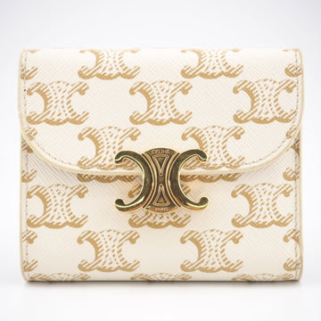 CELINE Triomphe Small Trifold Compact Wallet White Ladies