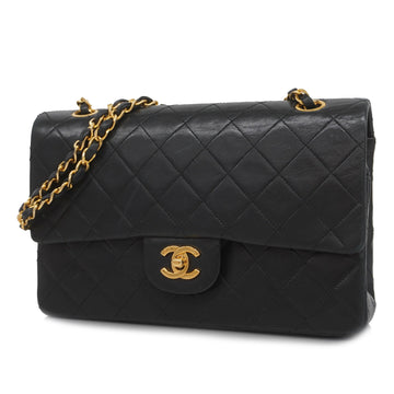 Chanel Matelasse W Flap W Chain Women's Leather Shoulder Bag Black