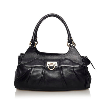 Salvatore Ferragamo Gancini Bag Handbag EE-21 A069 Black Leather Ladies