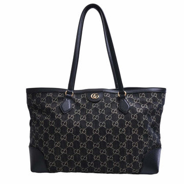 GUCCI GG denim leather medium tote bag 631685 black ladies