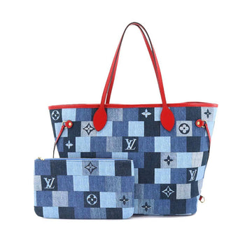 LOUIS VUITTON Denim Monogram Neverfull MM Tote Bag Blue Red M44981