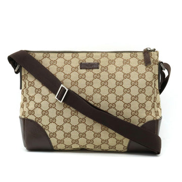 GUCCI GG canvas shoulder bag leather khaki beige dark brown 114273