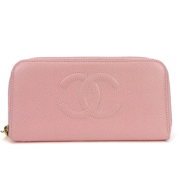 CHANEL Round Long Wallet Caviar Skin No. 9 Coco Mark Leather Pink Accessories Women's skin pink