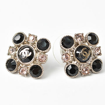 CHANEL earrings  CC mark rhinestone black rose pink