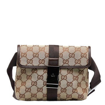 GUCCI GG Canvas Body Bag Waist 131236 Beige Brown Leather Ladies