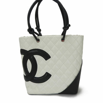 CHANEL Cambon Line Tote Bag Small PM No. 10 White Black Coco Mark Ladies Guarantee Included tote bag coco white black Leather