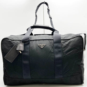 PRADA Boston Bag Shoulder 2Way Travel Triangle Logo Nylon Tesuto Black Women's Men's