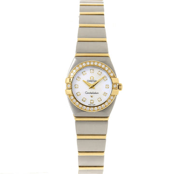 OMEGA Constellation Double Eagle Combi 1389 75 Women's Watch Diamond Bezel White Shell Dial 12P K18YG Yellow Gold