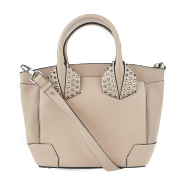 CHRISTIAN LOUBOUTIN Eloise Small Handbag Leather Nude Peach Silver Hardware Spike Studs 2WAY Shoulder Bag