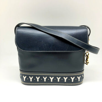 YVES SAINT LAURENT Y-cut outline logo charm vintage shoulder bag VINATGE diagonal women's navy leather